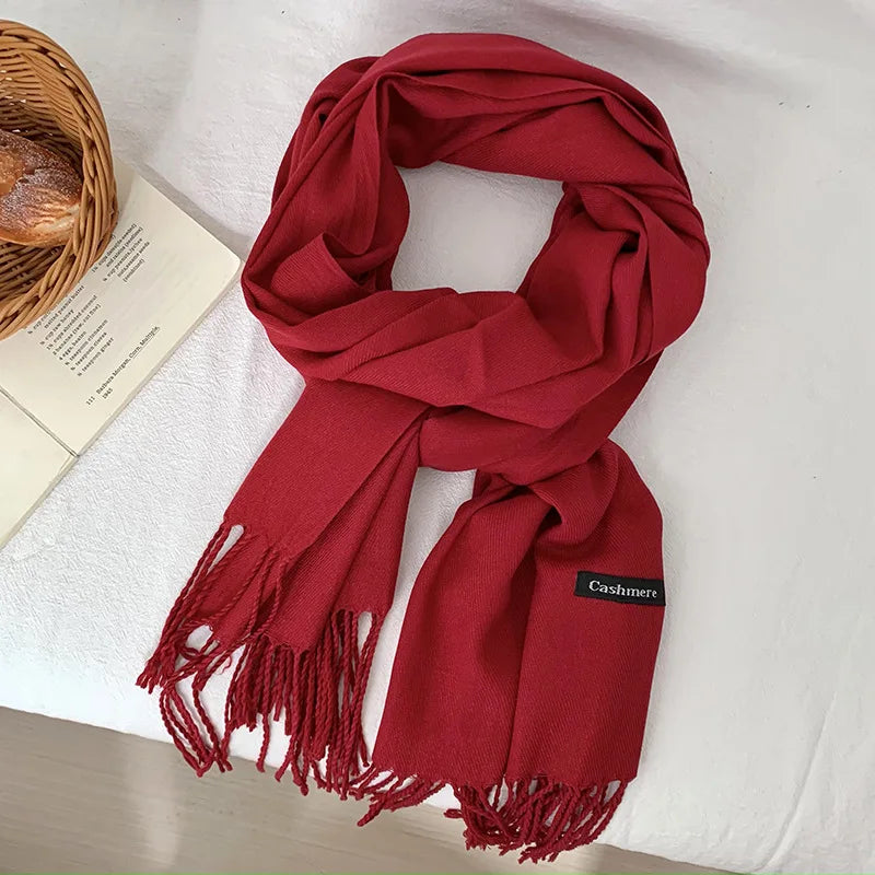 Vår och höst enfärgad halsduk kvinnor koreansk mode kashmir mjuk vinter varm halsduk hijab kvinnlig lång pannband sjal wrap