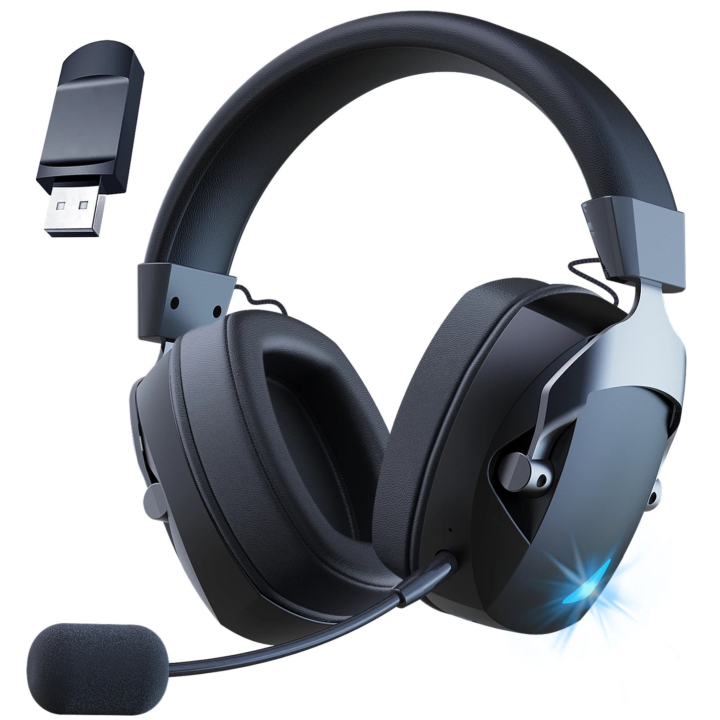Gamingheadset med avtagbar brusreducerande mikrofon, 2.4G Bluetooth-USB-3.5mm trådansluten kontakt 3 lägen för flera enheter