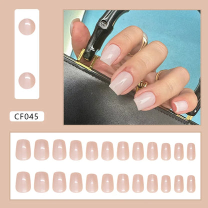 Mörkröd Charm 24 st press-on naglar rosa gradient lösnaglar glansiga konstgjorda fingermanikyr återanvändbara lösnaglar för kvinnor