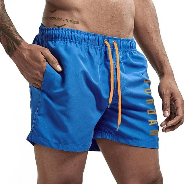 Herrshorts med snabbtorkande badkläder, unisex sport- och surfbrädeshorts, fodrade strandshorts, herr, full standard