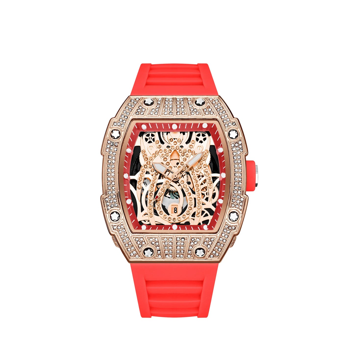 Mode Tonneau Hollow Full Diamond Gravyrhuvud Quartz Klocka Herr Lyxig Lysande Vattentät Datum Klockor Herr Stål Herrklocka