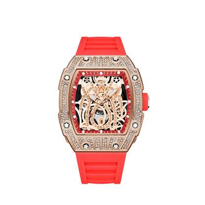 Mode Tonneau Hollow Full Diamond Gravyrhuvud Quartz Klocka Herr Lyxig Lysande Vattentät Datum Klockor Herr Stål Herrklocka