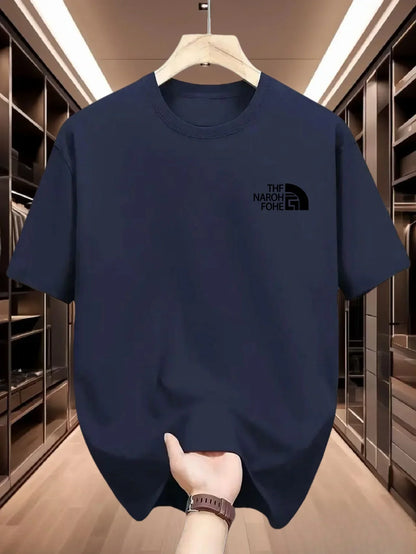 Sommar 100 % bomull herr enfärgad T-shirt Enkelt mönster tryck Bekväm mjuk andningsbar tyg Lämplig för vardagsbruk