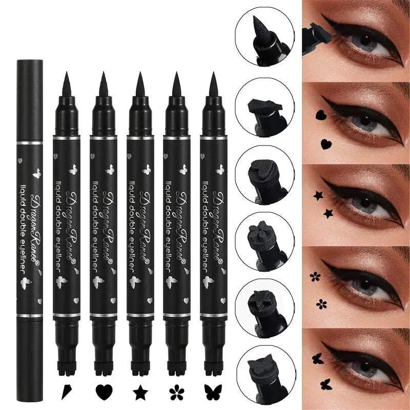 Svart eyelinerpenna Dubbelhövdad stjärnsigill Fjäril Månstämpel Varaktig vattentät flytande eyelinerpenna Ögonmakeup Kosmetika