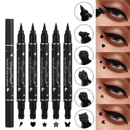Svart eyelinerpenna Dubbelhövdad stjärnsigill Fjäril Månstämpel Varaktig vattentät flytande eyelinerpenna Ögonmakeup Kosmetika