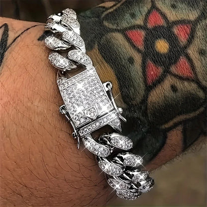 Lyxigt Iced Out kubansk länkkedja armband för män belagda kristaller hiphop-smycken rostfritt stål bling bling armband present