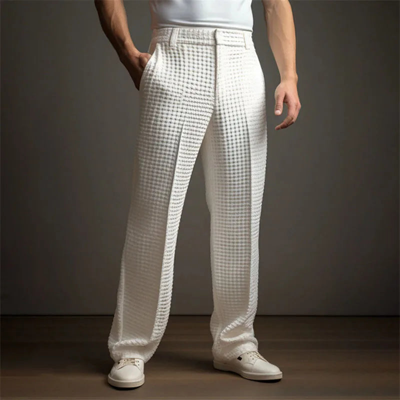 Moderiktiga twill baggy businessbyxor för män 2024 enfärgade medelhöga raka byxor för män, casual fickor, långa byxor 2024