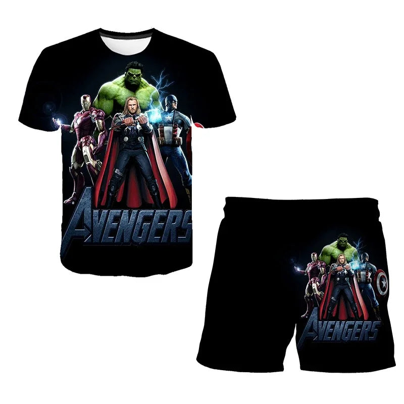Kids Unisex Marvel Tshirt Set Summer Game Print Superhero Clothes Hulk Iron Man Short Sleeve Pants 2 Piece