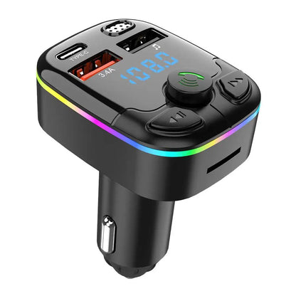 Bluetooth 5.0 Bil FM-sändare PD Typ-C Dubbel USB Ambient-spelare Handsfree MP3-laddare Typ-C Trådlös lampa PD QC3.0 Adapter