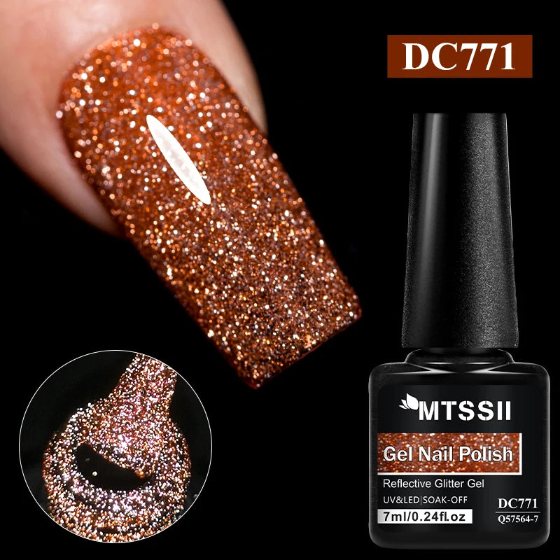 7ml Champagne Guld Silver Reflekterande Nagelgellack Glittrande Skinande Glitter Rosa Röd Nageltillbehör Semi-permanent Gellack