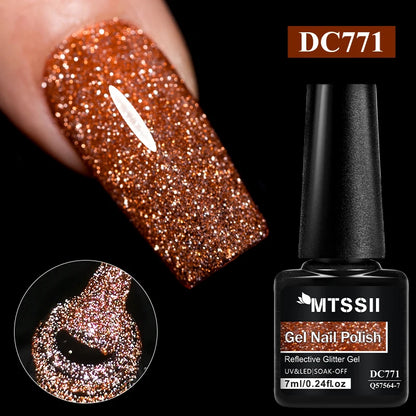 7ml Champagne Guld Silver Reflekterande Nagelgellack Glittrande Skinande Glitter Rosa Röd Nageltillbehör Semi-permanent Gellack