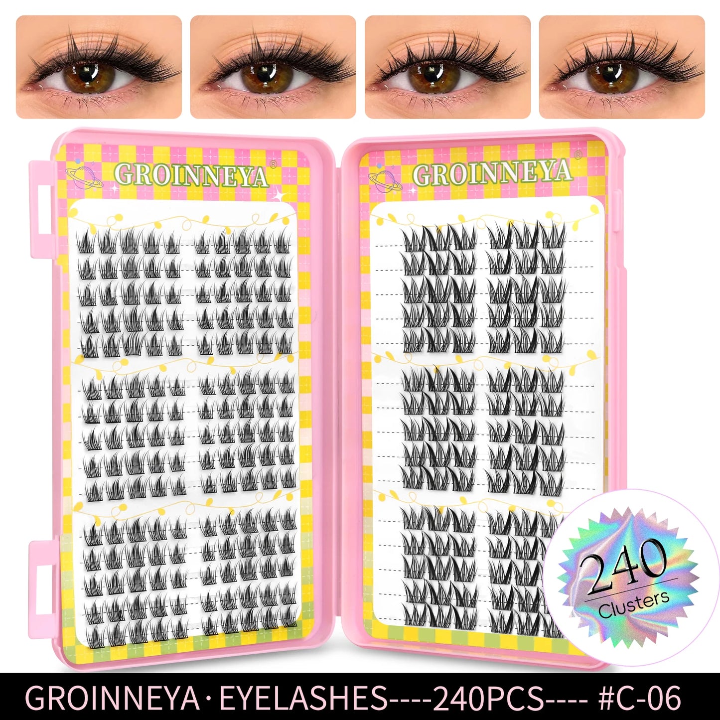 GROINNEYA Ögonfransar Kluster 320 st Naturlig Ögonfransförlängning Klusterfransar Volym Blandade Tray Lashes Kluster Naturliga Fransar