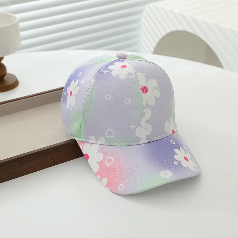 Sommar Barn Basebollkeps Mode Tie-dye Tryck Snapback Hatt För Barn Flickor Utomhus Streetwear Justerbar Ankplös Keps
