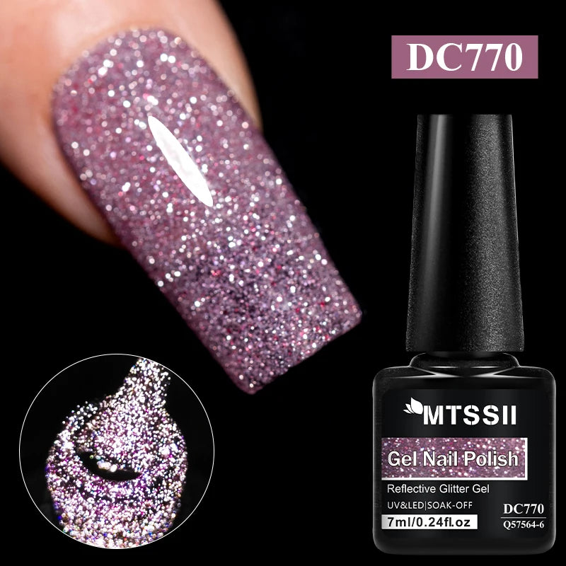7ml Champagne Guld Silver Reflekterande Nagelgellack Glittrande Skinande Glitter Rosa Röd Nageltillbehör Semi-permanent Gellack