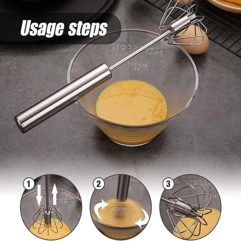 Äggvisp i rostfritt stål Halvautomatisk äggvisp Manuell handmixer Äggröra Äggrörare Äggverktyg Kökstillbehör