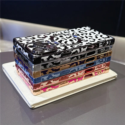 Lyxigt guldskal med leopardmönster och stötskydd för iPhone MagSafe Magnetic 13, 14, 15, 16 Pro Max, Plus, 17 och Air – skyddsfodral
