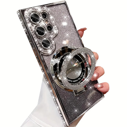 Lyxigt sidoskärande diamantglittermagnetiskt stativ för SamsungGalaxy S26 S25 S24 S23 FE S22 Ultra Plus-serien Edge Strass
