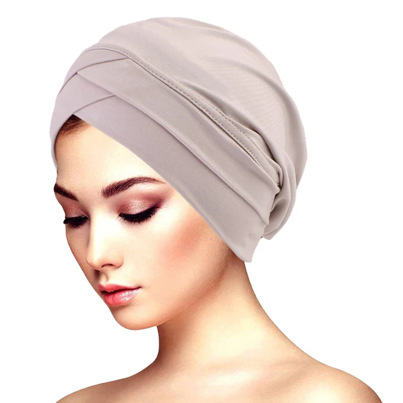 Ny klassisk pannkorsad turbanhatt elegant enfärgad huvudbonad huvudduk andningsbar elastisk mössa muslimsk kemohatt