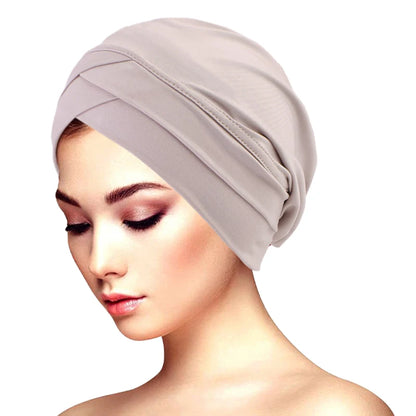 Ny klassisk pannkorsad turbanhatt elegant enfärgad huvudbonad huvudduk andningsbar elastisk mössa muslimsk kemohatt