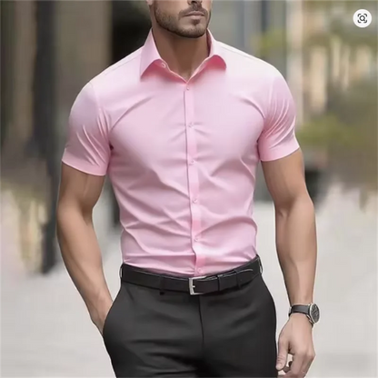 Herr Sommarskjorta för Business Kortärmad Stretchtyg Svart Utan Fickor Slim Fit Herrskjorta i Social Stil Hög Kvalitet 5XL