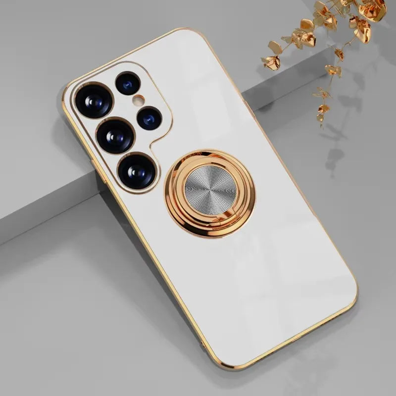 Lyxigt pläterat magnetiskt 360° ringhållare telefonskal för Samsung Galaxy S25 Ultra S24 S23 FE S22 S21 S20 S10 Plus baksida