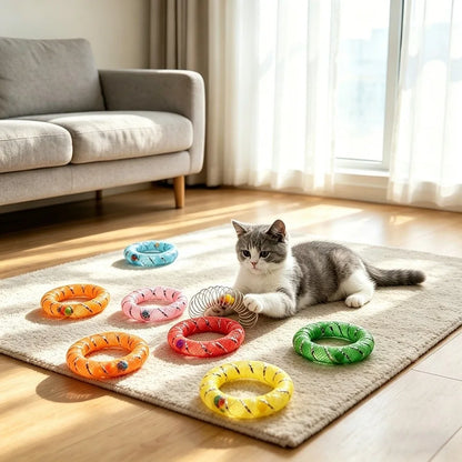 5 st. klockljud, cirkelklockkatt, mjukt nät, bettresistent, självlekkatt, färgglad studsande fjäderkatt, interaktivt rutnät, rör