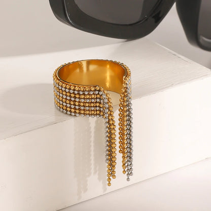 Uworld Fashion Tvåfärgad tofsring Justerbar kedja ring Stapelbar damsmycke Present till henne