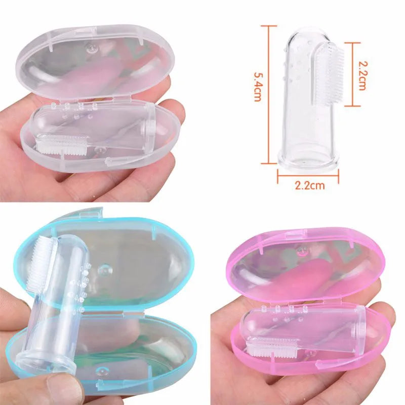Söt babyfingertandborste med låda barntänder klar massage mjuk silikon spädbarn gummi rengöringsborste massageset