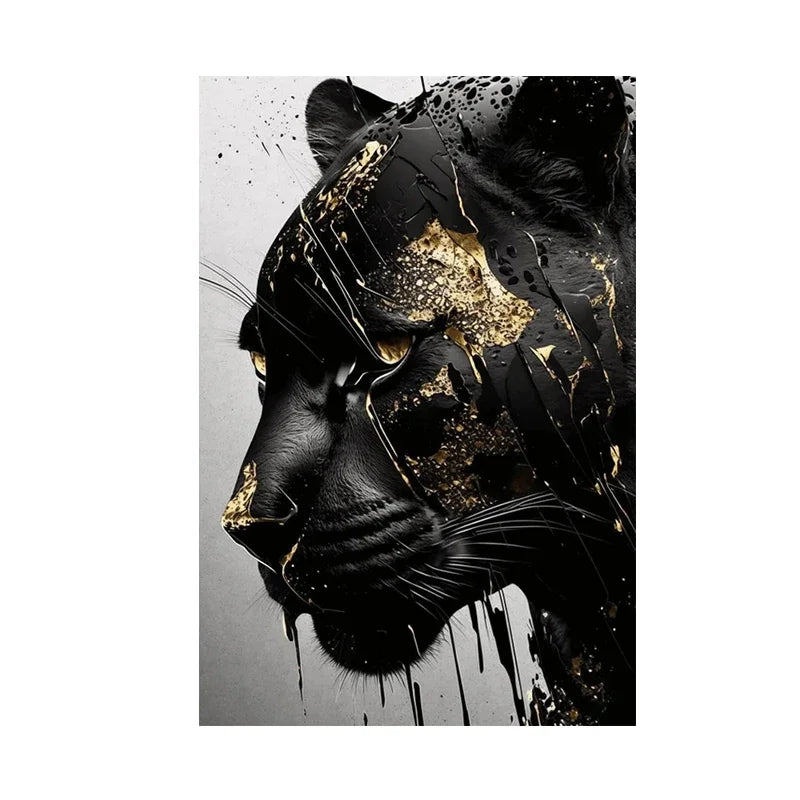 Svart och guld Svart panter abstrakt väggkonst posters och tryck Canvastavlor väggbilder för vardagsrum heminredning