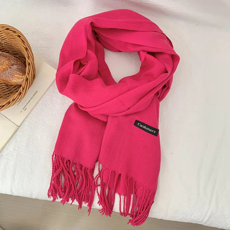 Vår och höst enfärgad halsduk kvinnor koreansk mode kashmir mjuk vinter varm halsduk hijab kvinnlig lång pannband sjal wrap