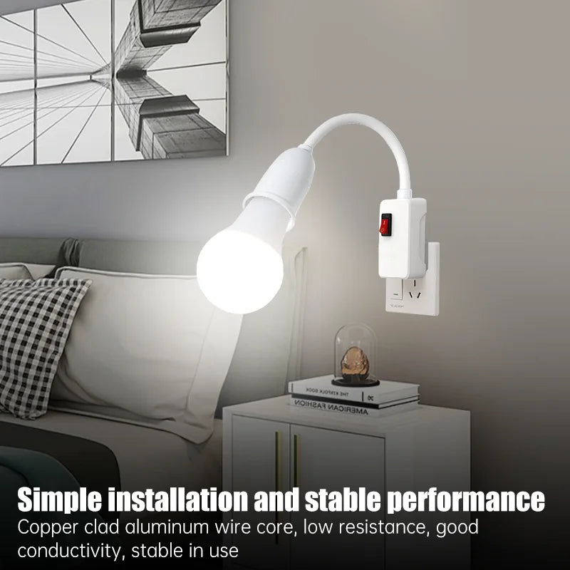 Rostfritt stål E27 lampsockel justerbar flexibel böjd med strömbrytare EU US UK-kontakt energibesparande LED-bordslampsockel