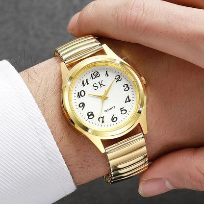 Moderiktiga herrklockor med elastiskt band och arabisk urtavla, kvartsarmbandsur, Reloj Hombre (utan låda)