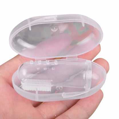 Söt babyfingertandborste med låda barntänder klar massage mjuk silikon spädbarn gummi rengöringsborste massageset