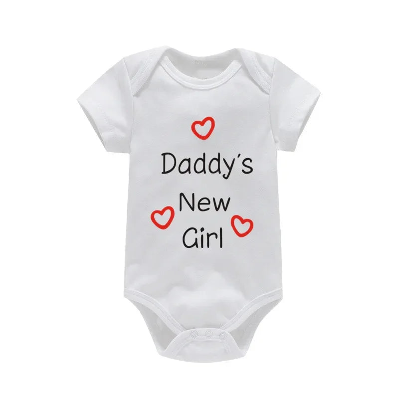 Söt pappas nya flicka tryck nyfödd babyflicka jumpsuit sommar mjuk kortärmad body bomull onesie