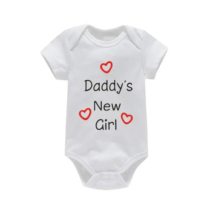 Söt pappas nya flicka tryck nyfödd babyflicka jumpsuit sommar mjuk kortärmad body bomull onesie