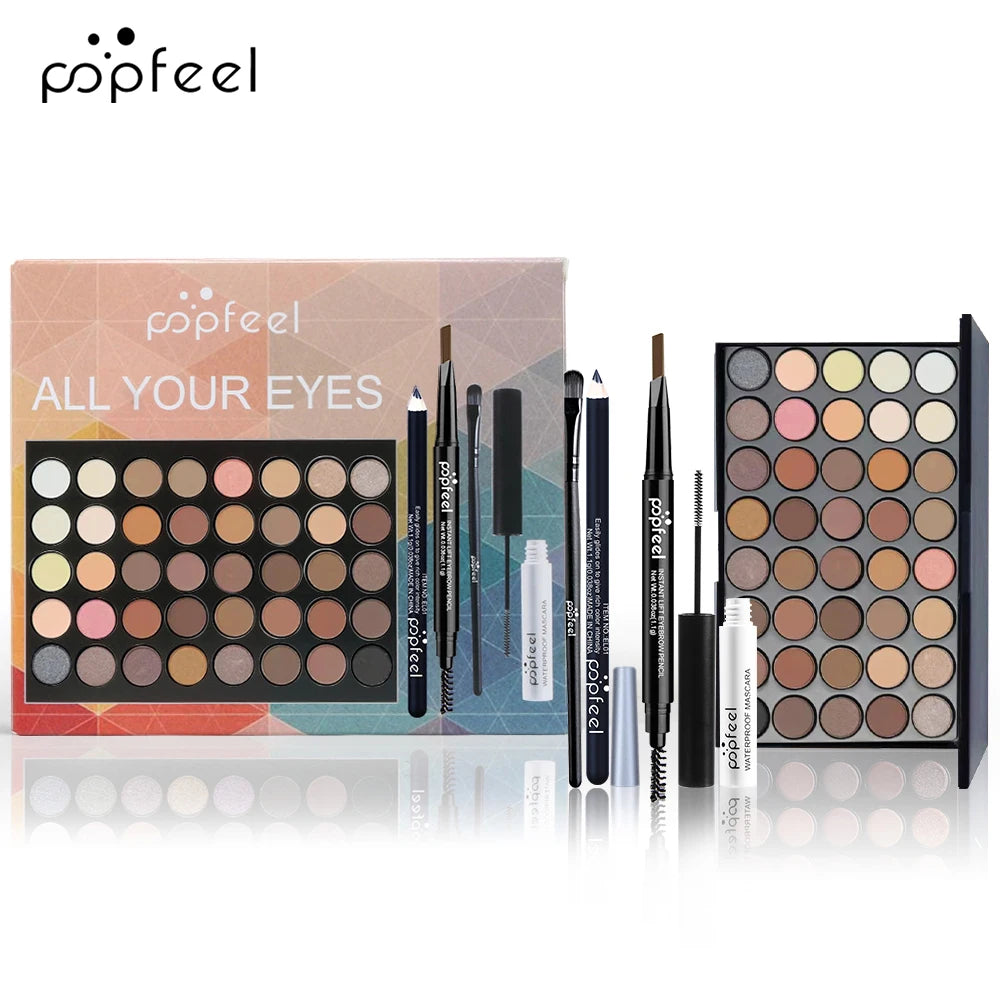 POPFEEL Ögonmakeupset, Ögonskuggspalett, Eyeliner, Mascara, Ögonbrynspenna, Sminkverktygsset, Presenter till kvinnor