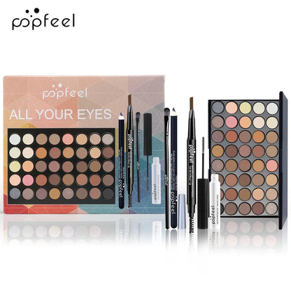 POPFEEL Ögonmakeupset, Ögonskuggspalett, Eyeliner, Mascara, Ögonbrynspenna, Sminkverktygsset, Presenter till kvinnor