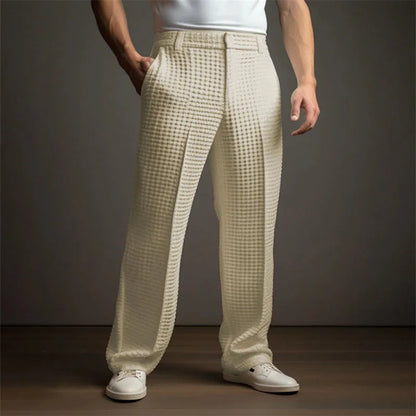 Moderiktiga twill baggy businessbyxor för män 2024 enfärgade medelhöga raka byxor för män, casual fickor, långa byxor 2024