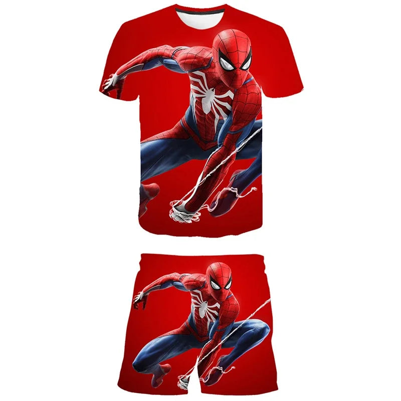 Kids Unisex Marvel Tshirt Set Summer Game Print Superhero Clothes Hulk Iron Man Short Sleeve Pants 2 Piece