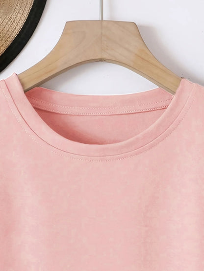 Dam Kortärmad T-shirt med elastisk rund hals Vår/Sommar Casual Mode Trendig Topp Vårstil