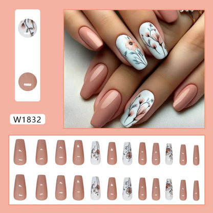 Mörkröd Charm 24 st press-on naglar rosa gradient lösnaglar glansiga konstgjorda fingermanikyr återanvändbara lösnaglar för kvinnor
