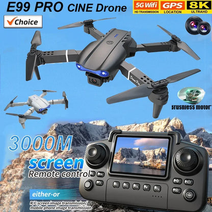 E99 Pro Drönare med 8K HD-kamera Fjärrstyrd Quadcopter Fyraxlad Flygplan Höjdhållning GPS Flygleksak för Flygfotografering