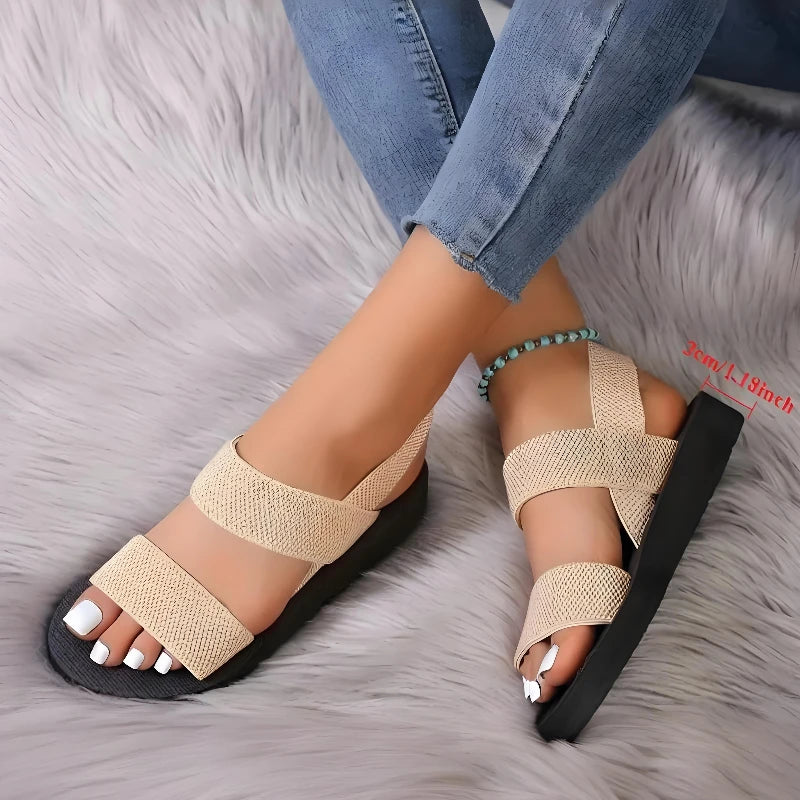 Damslingback-sandaler med kilklack, utomhus, sommar, lätta tofflor, enfärgade, tjocka nedre tofflor, romerska sandaler för kvinnor