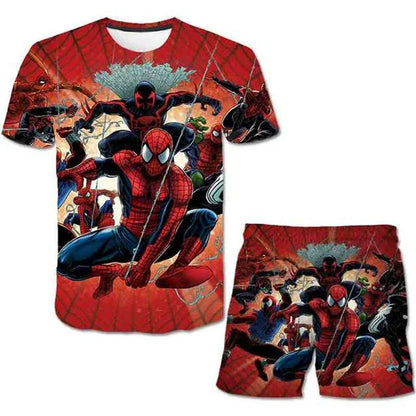 Kids Unisex Marvel Tshirt Set Summer Game Print Superhero Clothes Hulk Iron Man Short Sleeve Pants 2 Piece
