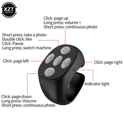 Trådlös Bluetooth-fingertoppsselfiekontroll TikTok kort videosida, bläddrande surfningsenhet mobiltelefon fjärrkontroll ring