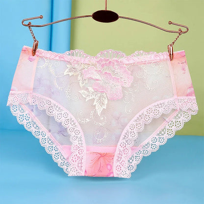 Sexiga spetsunderkläder för kvinnor, stora storlekar, sömlösa blombroderier, hudvänliga, genomskinliga trosor, andningsbara trosor