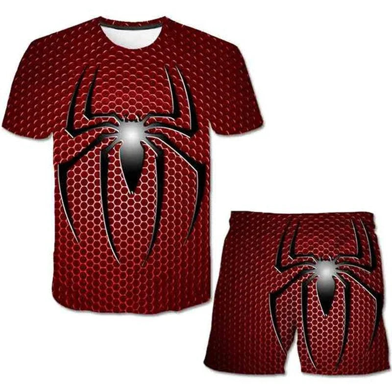 Kids Unisex Marvel Tshirt Set Summer Game Print Superhero Clothes Hulk Iron Man Short Sleeve Pants 2 Piece