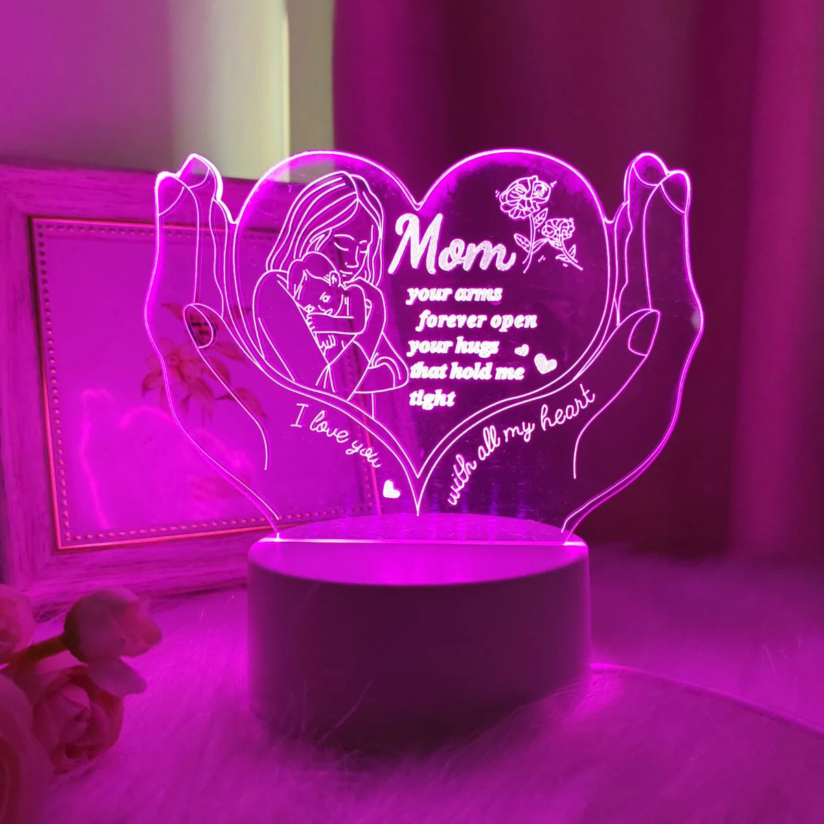 3D Nattlampa Kreativ Hjärtformad Bokstavslampa Presentlampa för Mamma Mors Dag Liten Presentlampa