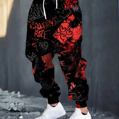 Herr 2026 Casaul Träningsbyxor Graffititryckta Joggers Slim Fit Byxor Casual Loungebyxor Med Fickor Höst Vinter Streetwear