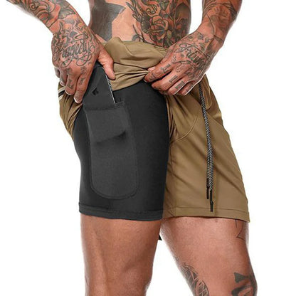 Herr Sommar 2-i-1 Dubbelskiktade Shorts Gym Fitness Träning Långsam Löpning Andningsbara Elastiska Kompressionsshorts Herr Dubbelskiktade Shorts